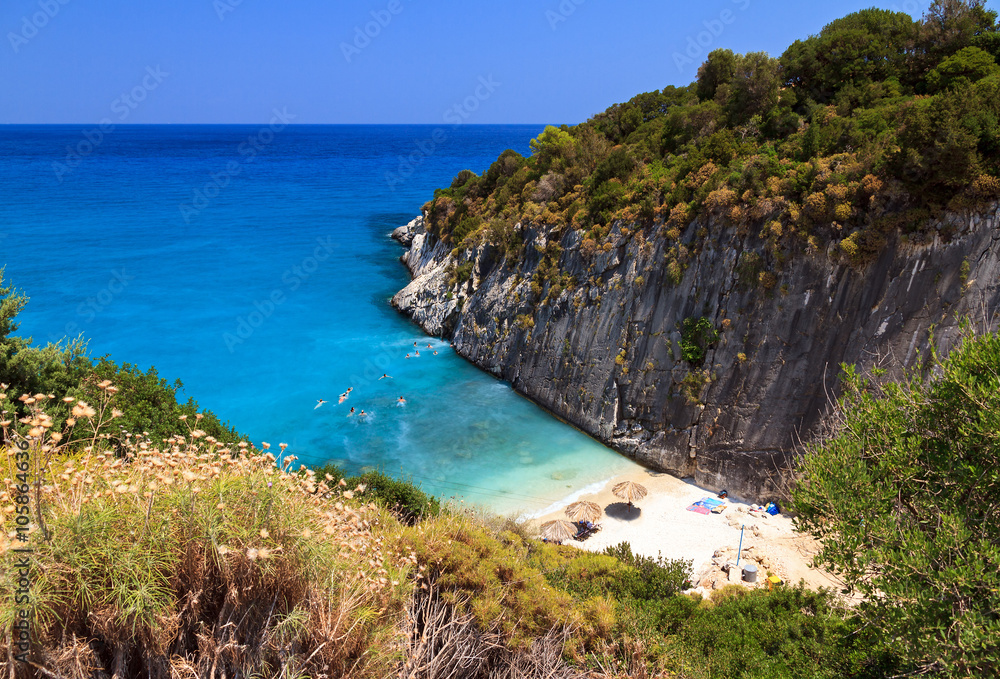 Beautiful look over the bay of Xigia with a sulphur and collagen spring on the island of Zakynthos, Greece.