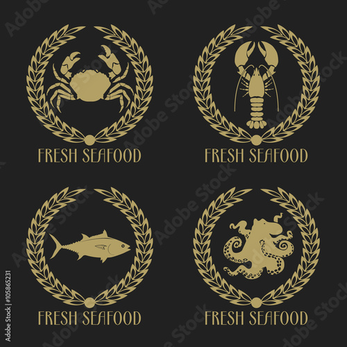 Set of  the fresh seafood labels.