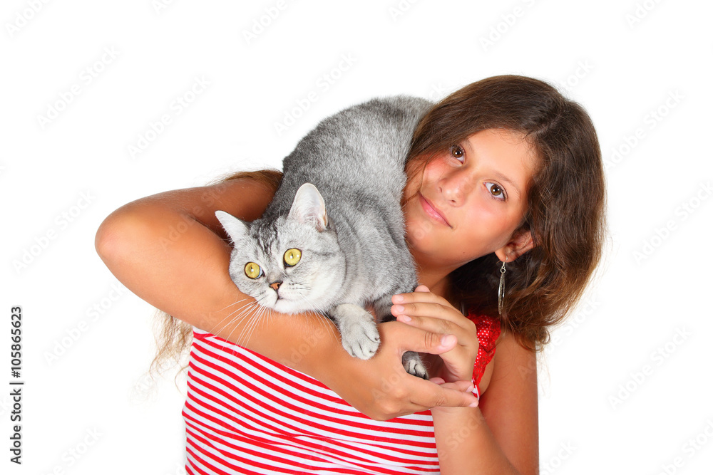 girl with a scottish cat