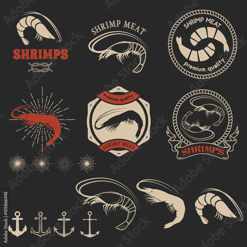 Set of shrimps meat labels.