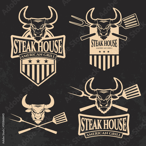 Set of steak house emblems templates.
