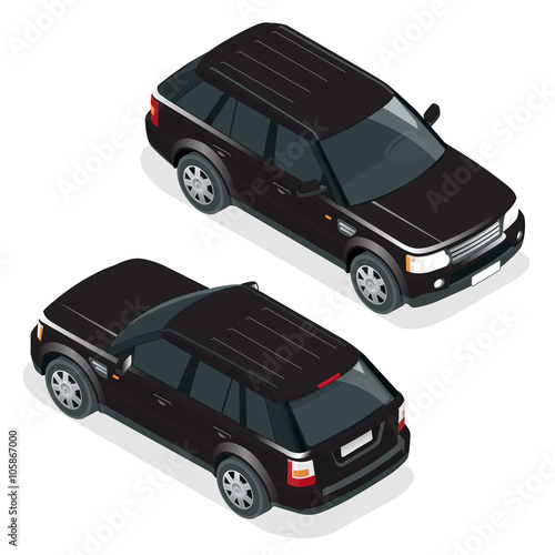 Off-road car. Vector illustration brown safari travel car. Flat 3d vector isometric illustration vehicle. Car jeep off road suv illustration isolated on white background