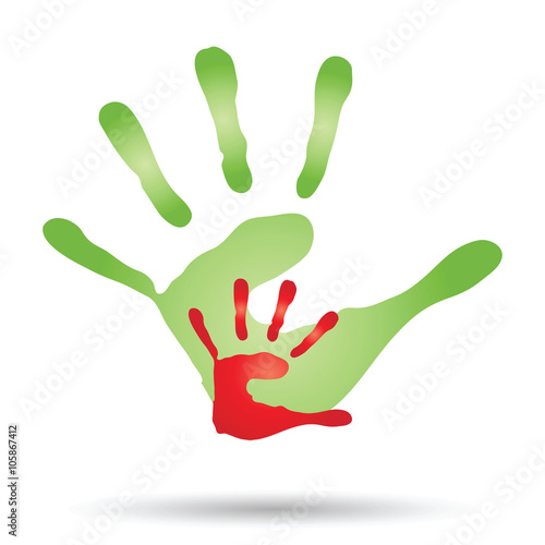 Conceptual mother and child hand print isolated