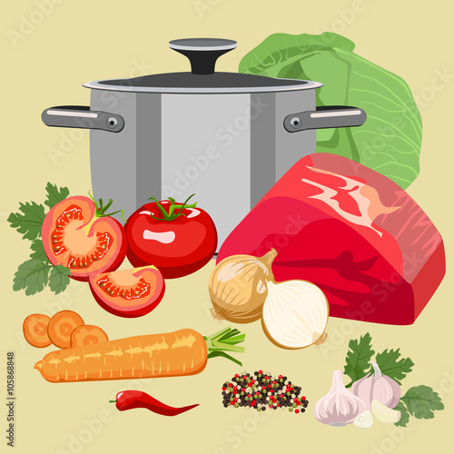 Set of meat and vegetables