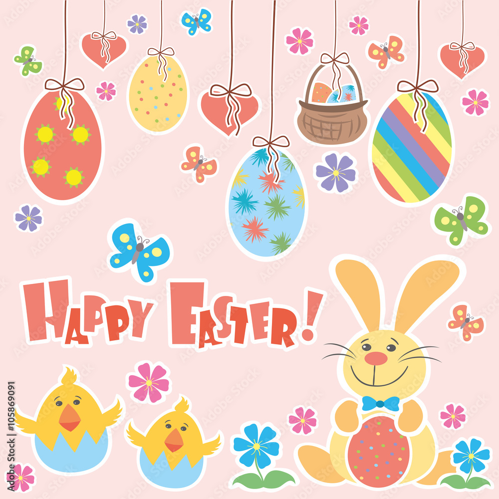 Easter Background with cute rabbit Easter Background with cute rabbit