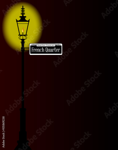 French Quarter Sign With Lamp