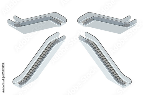 Escalator. Modern architecture stair, lift and elevator. Flat 3d vector isometric illustration.