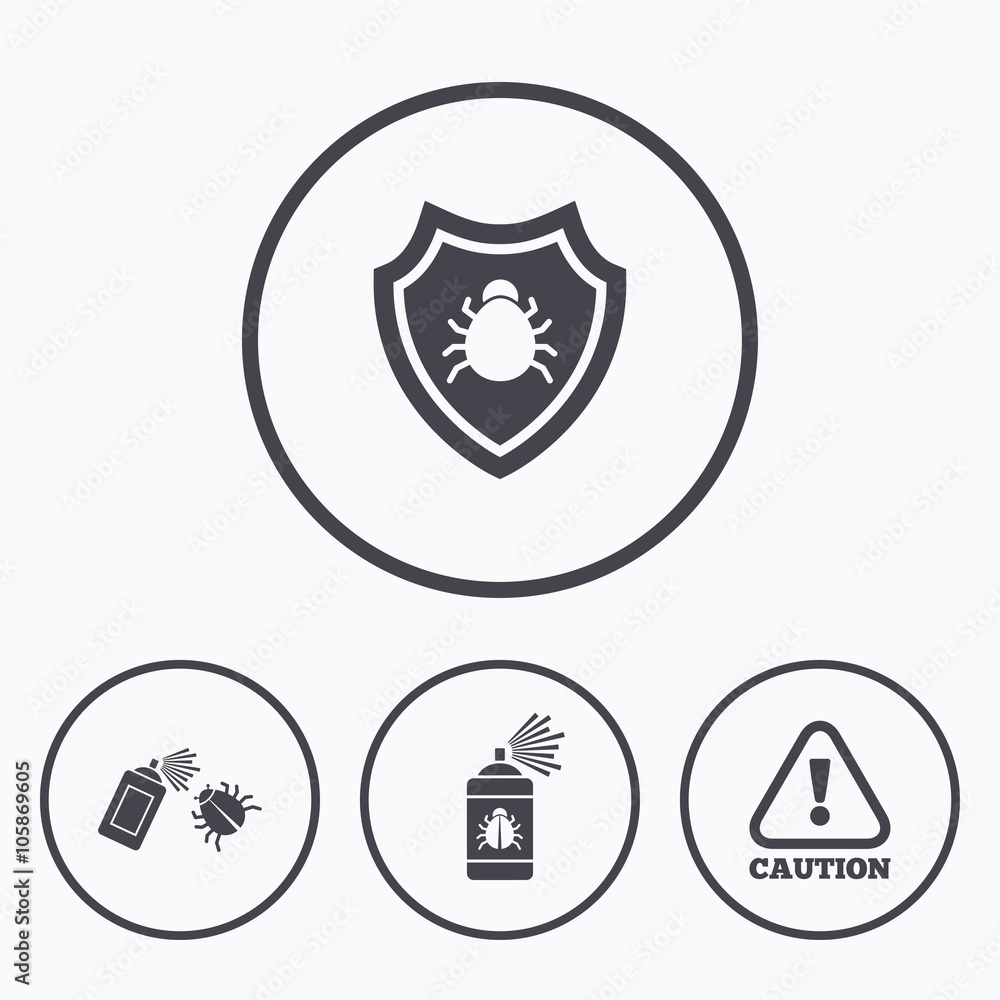 Bug disinfection signs. Caution attention icon. Bug disinfection signs. Caution attention icon.