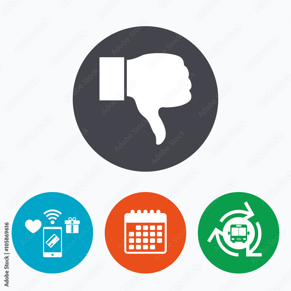 Dislike sign icon. Hand finger down symbol. Dislike sign icon. Hand finger down symbol.
