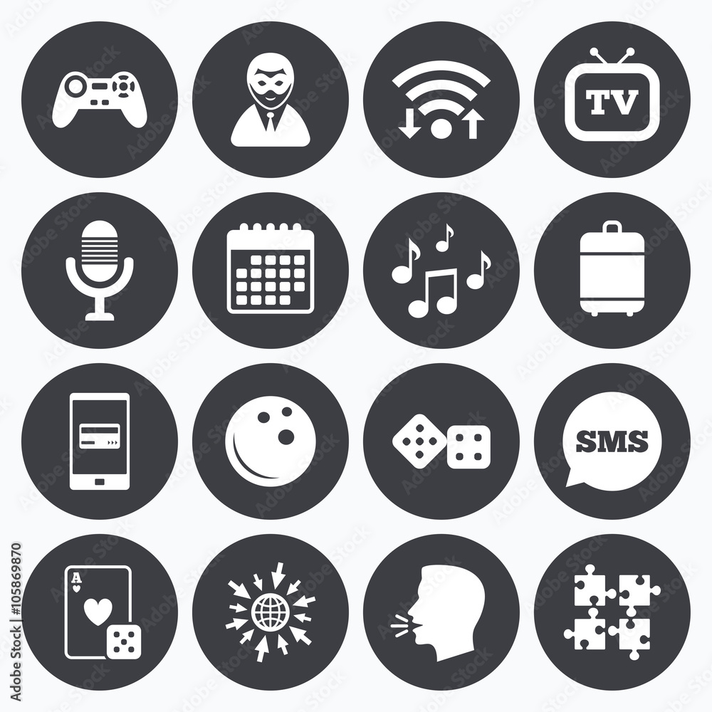 Fototapeta premium Entertainment icons. Game, bowling and puzzle.