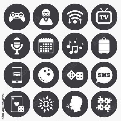 Entertainment icons. Game, bowling and puzzle.