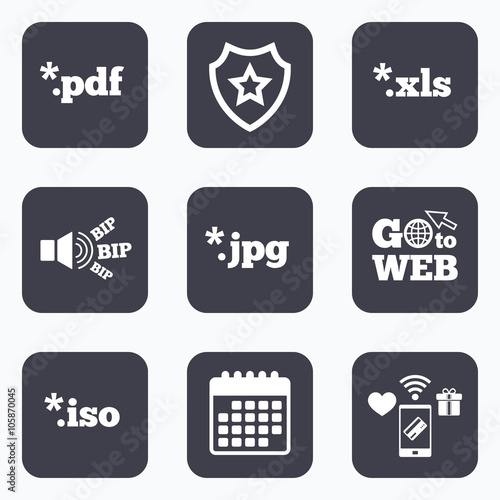 Document signs. File extensions symbols.