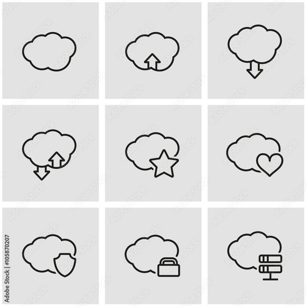 Vector line cloud icon set. Cloud Icon Object, Cloud Icon Picture, Cloud Icon Image - stock vector Vector line cloud icon set. Cloud Icon Object, Cloud Icon Picture, Cloud Icon Image - stock vector