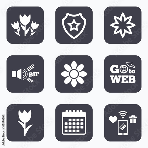 Flowers icons. Bouquet of roses symbol.