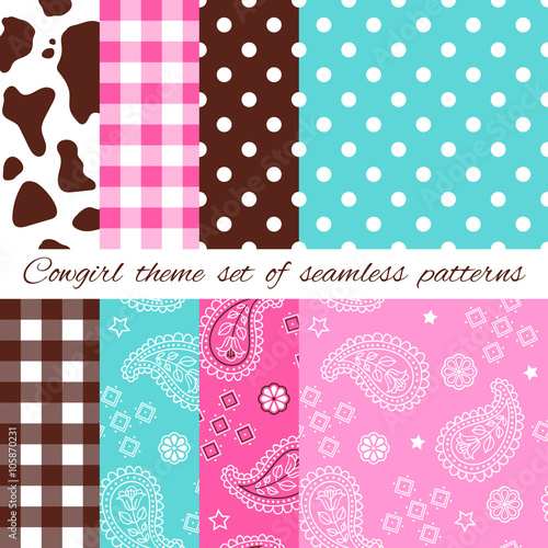 Theme girl westerns set of seamless patterns