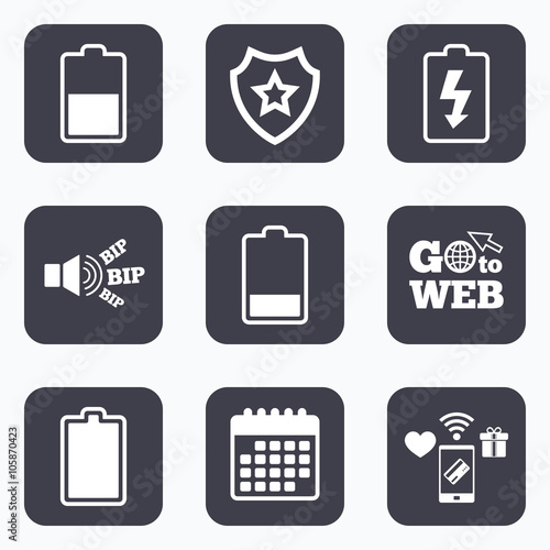 Battery charging icons. Electricity symbol.