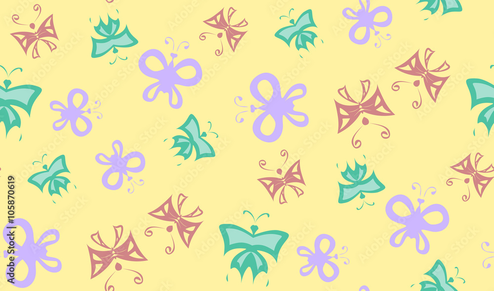 Vector seamless background of butterflies. Chaotic butterfly