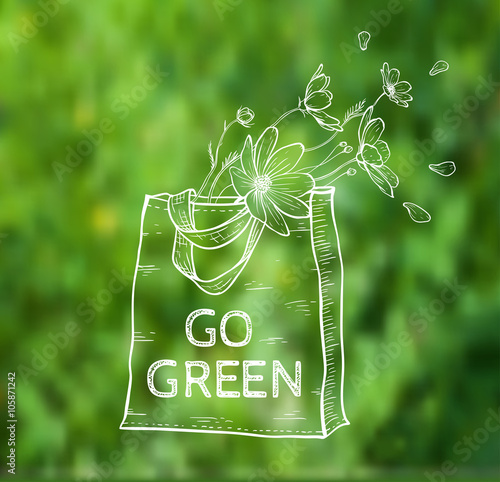 Fototapeta Naklejka Na Ścianę i Meble -  Eco bag with flowers