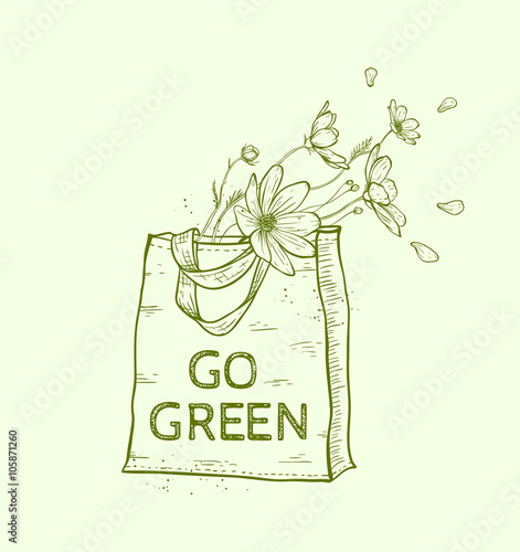 Fototapeta Naklejka Na Ścianę i Meble -  Shopping bag with flowers