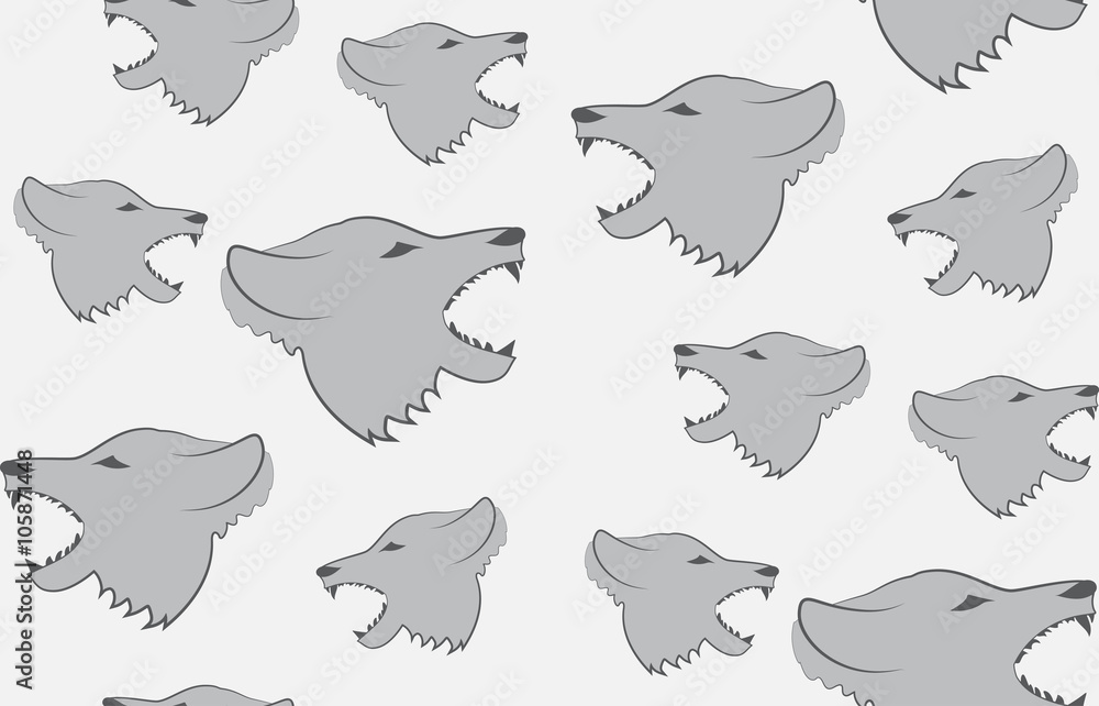 Fototapeta premium Vector seamless background of heads of wolves. Randomly scattered wolves