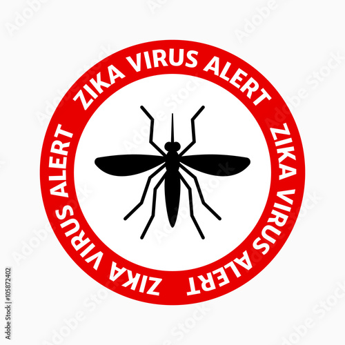 Zika virus alert, red sign, black mosquito, danger for pregnant