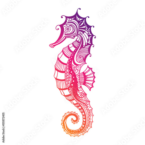 Vector Illustration of an Abstract Ornamental Sea Horse