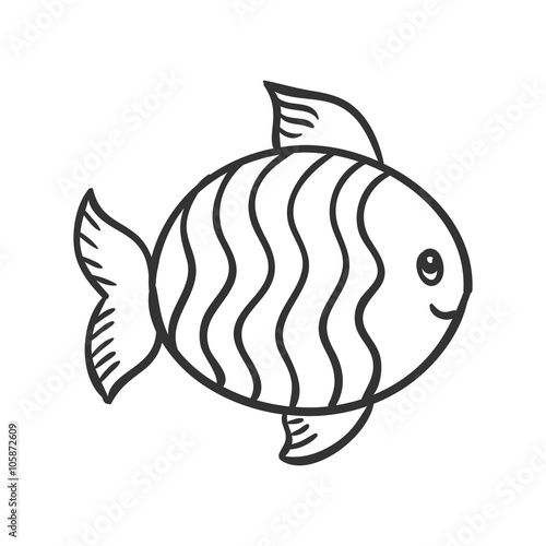 Fototapeta Naklejka Na Ścianę i Meble -  Vector Illustration of a Cute Hand Drawn Fish