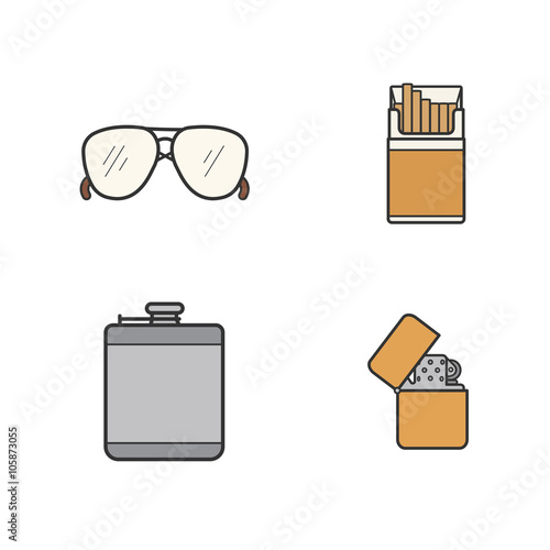 Men's accessories color icons set