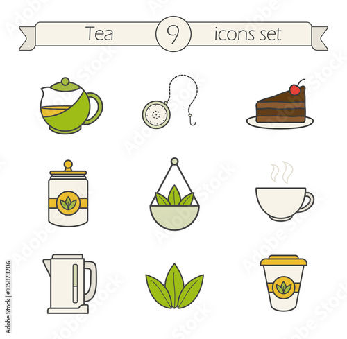 Tea icons set. Color