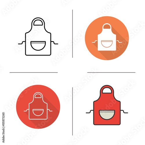 Apron flat design, linear and color icons set