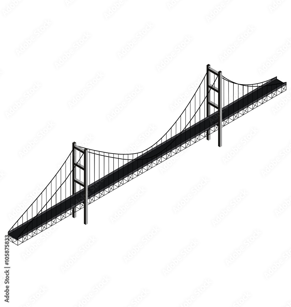 Isometric suspension bridge, vector