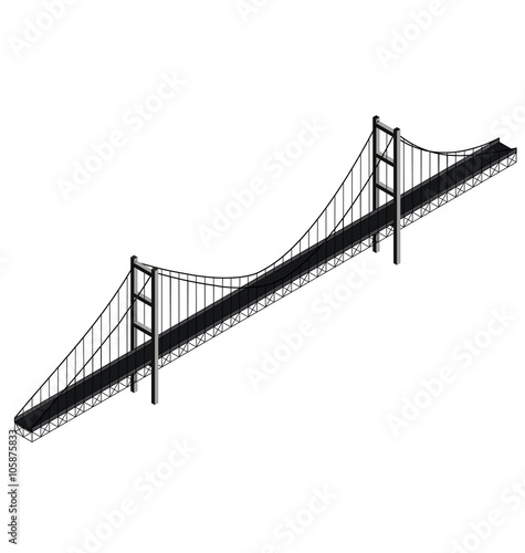 Isometric suspension bridge, vector