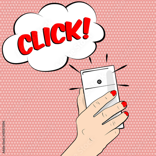 Smartphone in hand. Close-up. It makes selfie
