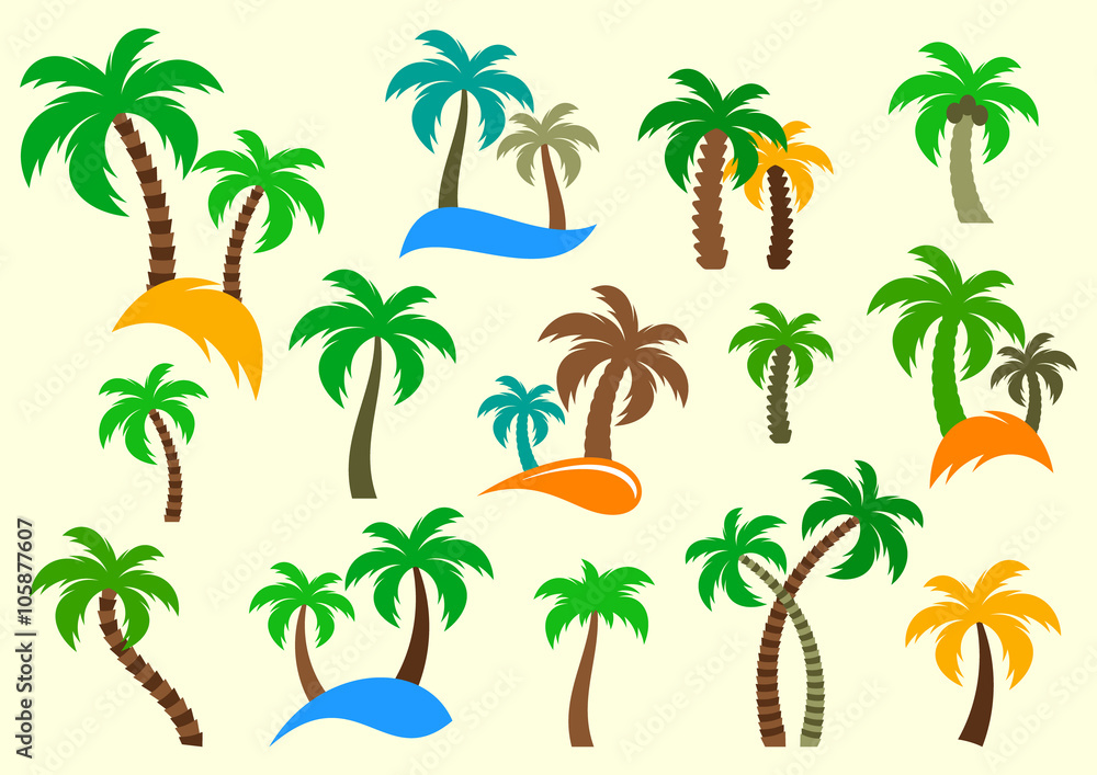 Vector palm tree silhouette icons