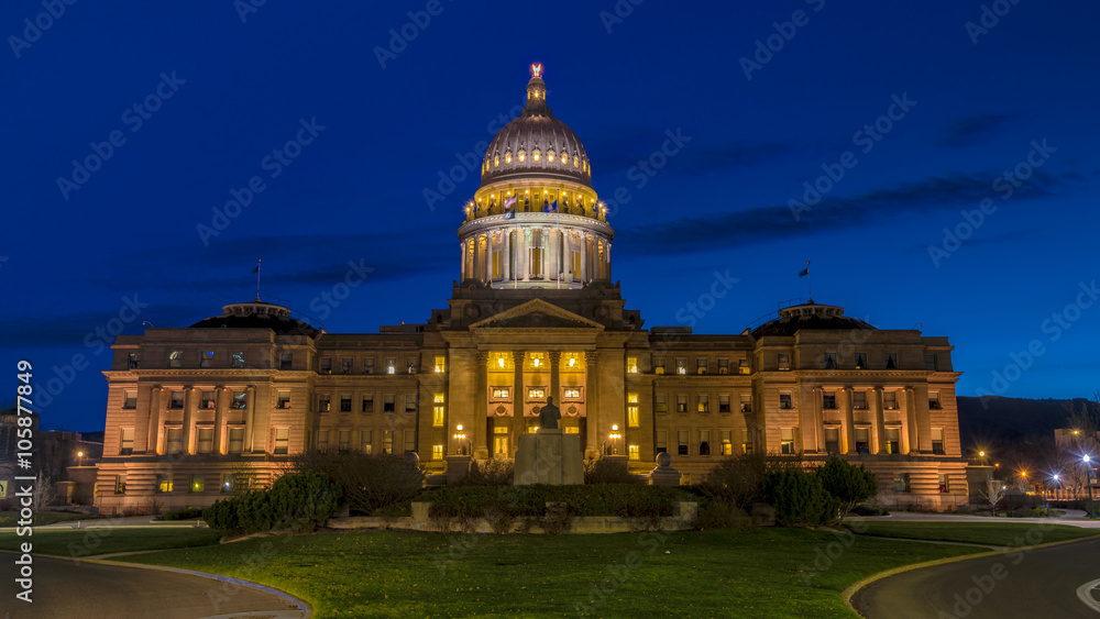 Capital building lit up during the blue hour