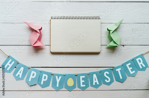 Happy easter banner lettering. Holiday postcard template. Space for text, copy. photo
