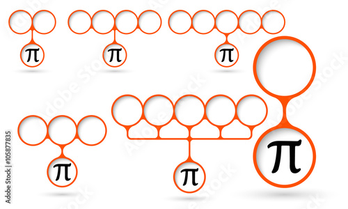 Set of five object with circular text areas and pi sxmbol