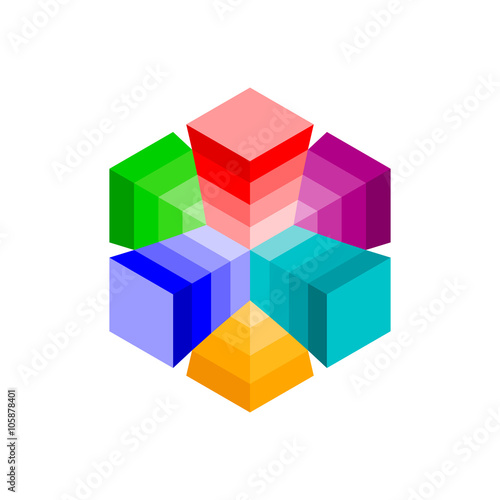 Abstract isometric 3d crossed crosses. Vector colorful illustrat