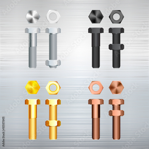 screw set on a metal background. Vector illustration.