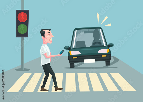 Pedestrian accident. Vector flat cartoon illustration