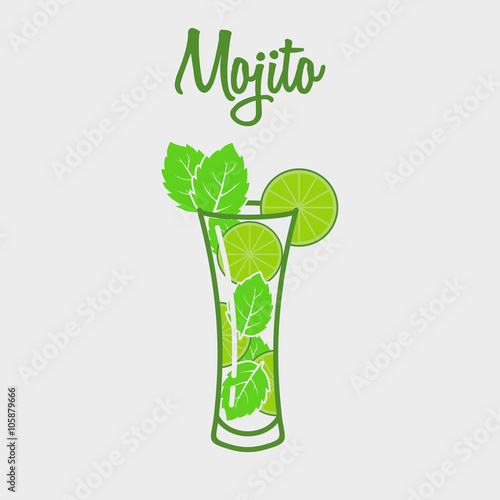 Mojito classic cocktail colored web icon on a white background. Vector illustration. Design element for poster, menu or logo