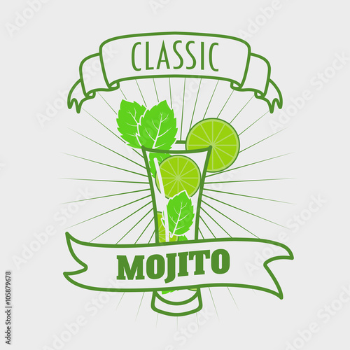 Mojito classic cocktail. Vector illustration of fresh and salty drink. Design element for poster or logo