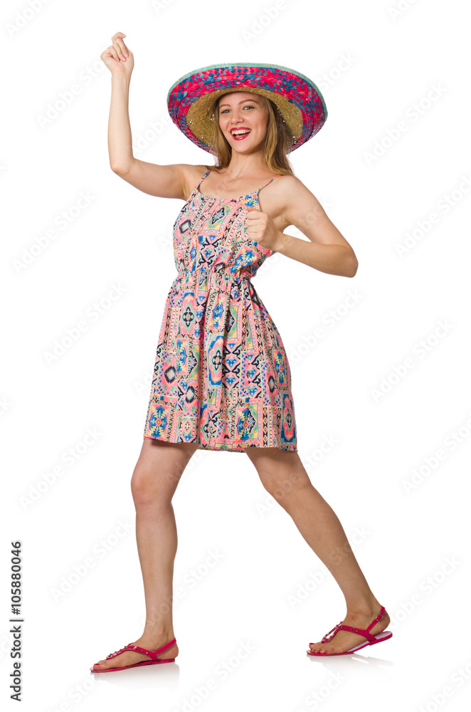 Girl in summer light dress and hat isolated on white Girl in summer light dress and hat isolated on white