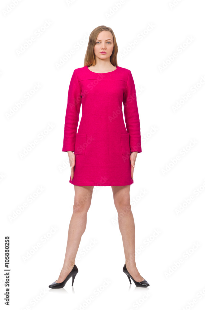Pretty girl in pink dress isolated on white Pretty girl in pink dress isolated on white