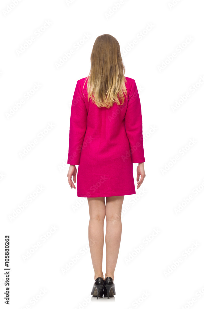 Pretty girl in pink dress isolated on white Pretty girl in pink dress isolated on white
