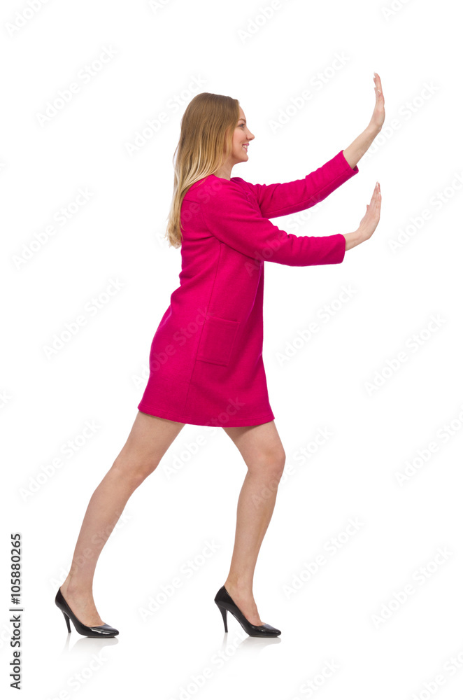 Pretty girl in pink dress isolated on white Pretty girl in pink dress isolated on white