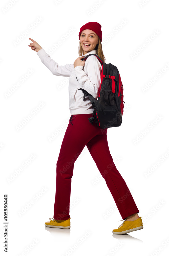 Funny student with backpack isolated on white Funny student with backpack isolated on white
