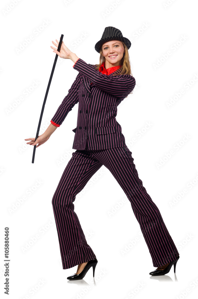 Woman with walking stick isolated on the white Woman with walking stick isolated on the white