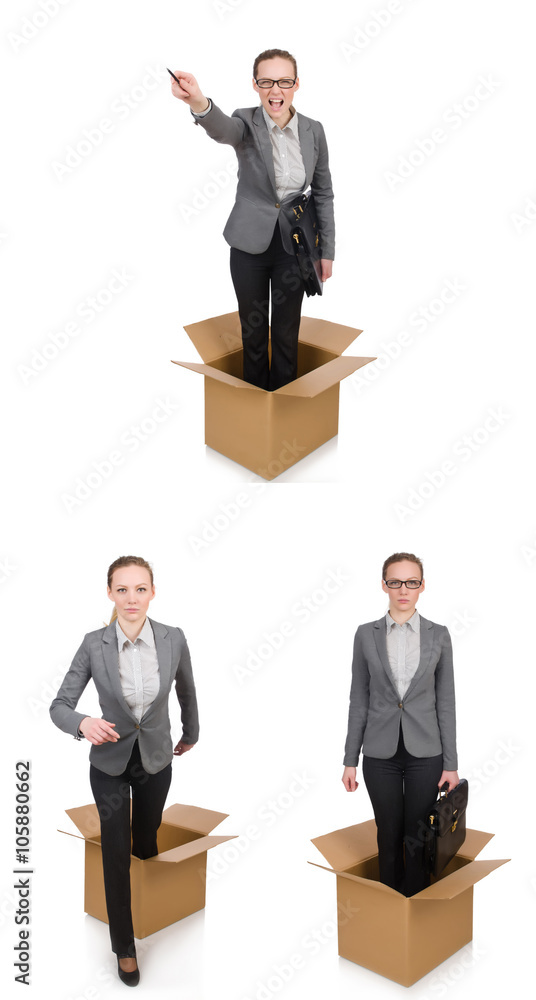 Composite image of woman with boxes on white Composite image of woman with boxes on white