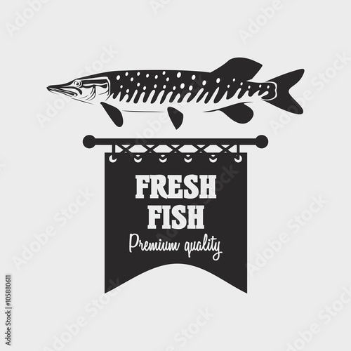Vintage Style Fresh Fish Stamp, logo or label design template. Can be used for design posters, flyers or cards, menu